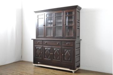 中古　松本民芸家具　クラシカルな雰囲気のダイヤカット型飾り棚(キャビネット、戸棚、食器棚、カップボード、収納棚、上下バラ売り可能)(定価推定約135万円)(R-061400)