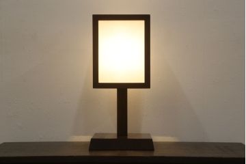 ヴィンテージ照明　絶版品　民芸灯具工房　総欅(ケヤキ)材　あんどんデザインのテーブルスタンド(九州民芸、デスクスタンド、スタンドライト、行灯、行燈、照明、ビンテージ)(R-061416)