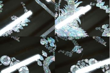 中古　韓国民芸家具　華やかな螺鈿(ラデン)細工が目を惹く座卓(ローテーブル、センターテーブル)(R-061419)
