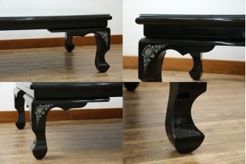 中古　韓国民芸家具　華やかな螺鈿(ラデン)細工が目を惹く座卓(ローテーブル、センターテーブル)(R-061419)