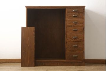 ラフジュ工房オリジナル　古建具リメイク　引き出し7杯付きの和モダンな収納棚(戸棚、キャビネット、飾り棚)(R-061420)