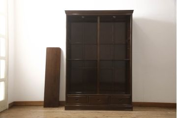 中古　民芸家具　高級品　鉄刀木(タガヤサン)　大人のシックなお部屋づくりにおすすめの本箱(本棚、書棚、ブックケース、戸棚、収納棚、飾り棚、キャビネット)(R-061460)