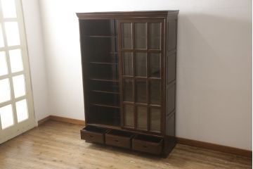 中古　民芸家具　高級品　鉄刀木(タガヤサン)　大人のシックなお部屋づくりにおすすめの本箱(本棚、書棚、ブックケース、戸棚、収納棚、飾り棚、キャビネット)(R-061460)