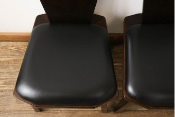中古　星野民芸(星野民藝)　本革　天然桜材のシックな色合いが魅力的なダイニングチェア2脚セット(イス、椅子、レザー)(R-061476)