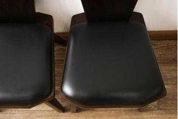 中古　星野民芸(星野民藝)　本革　天然桜材のシックな色合いが魅力的なダイニングチェア2脚セット(イス、椅子、レザー)(R-061476)