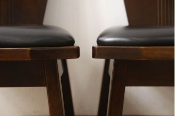 中古　星野民芸(星野民藝)　本革　天然桜材のシックな色合いが魅力的なダイニングチェア2脚セット(イス、椅子、レザー)(R-061487)