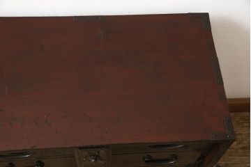 和製アンティーク　歴史を感じさせる佇まいが魅力的な庄内小箪笥(和タンス、収納箪笥、引き出し、整理箪笥、時代箪笥)(R-061495)