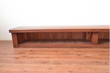 和製アンティーク　幅2860mm　三方ケヤキ(欅)材　希少!上がり框としても使える極厚天板一枚板のローボード(テレビ台、置床、テレビボード、リビングボード、収納棚、戸棚)(R-061499)