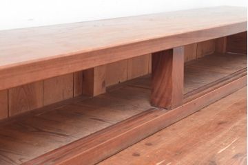 和製アンティーク　幅2860mm　三方ケヤキ(欅)材　希少!上がり框としても使える極厚天板一枚板のローボード(テレビ台、置床、テレビボード、リビングボード、収納棚、戸棚)(R-061499)