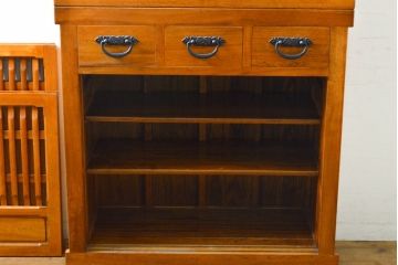 中古　民芸家具　超美品　展示品　ニレ材　品のある佇まいが美しい三尺水屋箪笥サイドボード(収納棚、戸棚、食器棚、キャビネット)(R-061511)