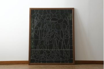 【T様・完成画像確認用】フランスアンティーク　イエス・キリスト　ディスプレイとしてもおすすめ!!落ち着きのある色合いで荘厳な雰囲気を醸し出すステンドグラス(建具、明かり取り、明り取り、欄間、窓)(R-061522)