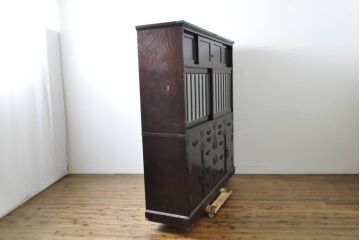 中古　筑後民芸　上質な和の雰囲気を高める茶箪笥(茶棚、戸棚、収納棚、食器棚、整理箪笥、収納箪笥、チェスト、キャビネット、引き出し、和箪笥、和たんす、和タンス)(R-061523)