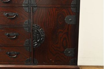 中古　筑後民芸　上質な和の雰囲気を高める茶箪笥(茶棚、戸棚、収納棚、食器棚、整理箪笥、収納箪笥、チェスト、キャビネット、引き出し、和箪笥、和たんす、和タンス)(R-061523)