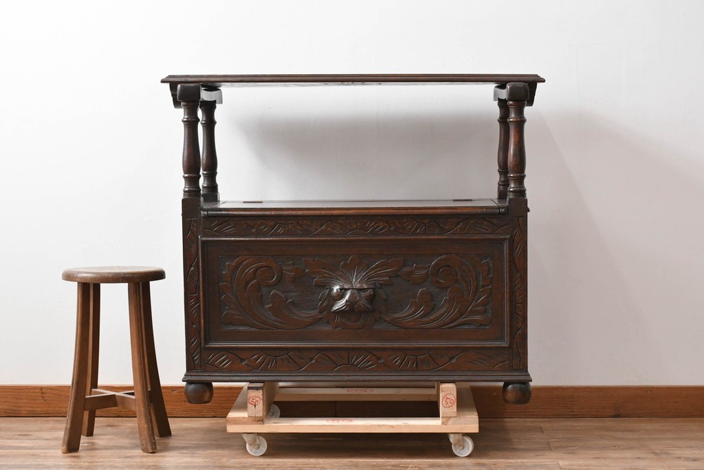 イギリスアンティーク　オーク材　色々な使い方を楽しめるモンクスベンチ　(R-061530)