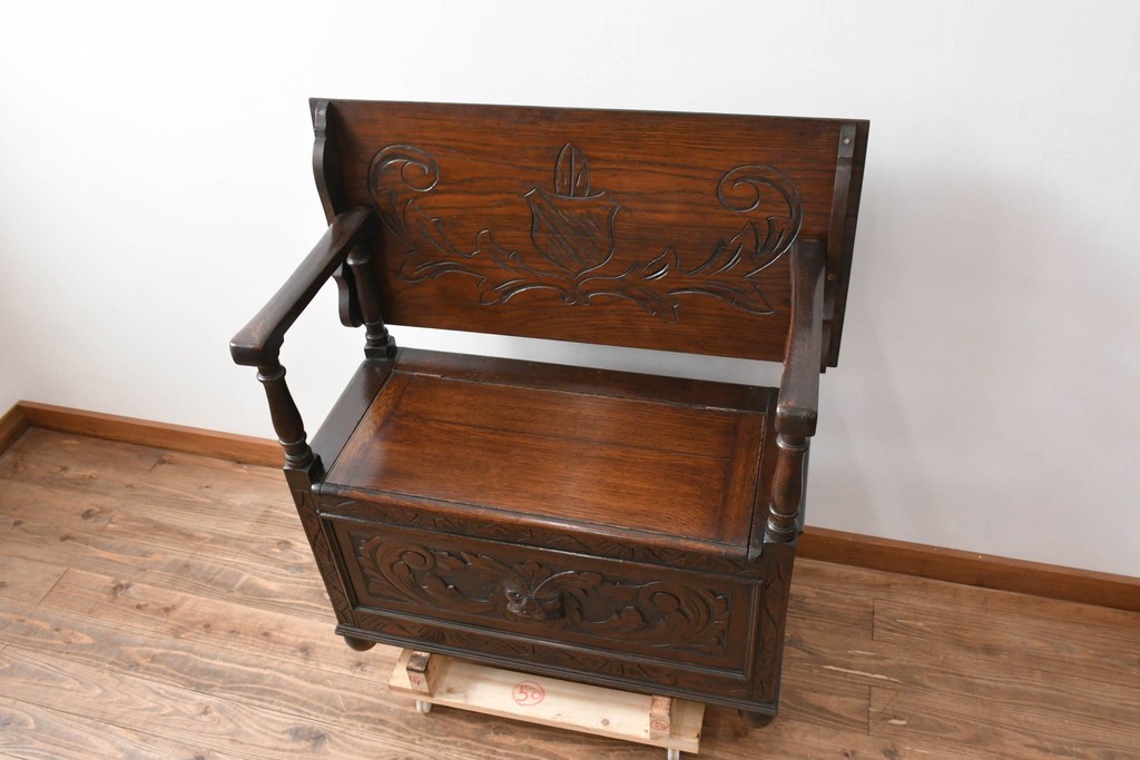 イギリスアンティーク　オーク材　色々な使い方を楽しめるモンクスベンチ　(R-061530)