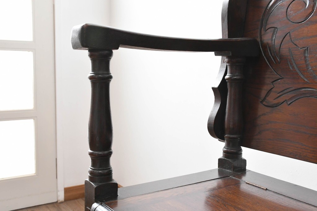 イギリスアンティーク　オーク材　色々な使い方を楽しめるモンクスベンチ　(R-061530)