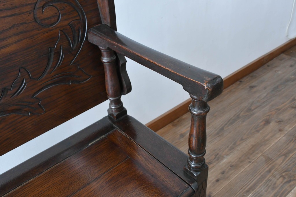 イギリスアンティーク　オーク材　色々な使い方を楽しめるモンクスベンチ　(R-061530)