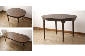 中古　美品　DREXEL HERITAGE(ドレクセルヘリテイジ)　TRYON MANOR(トライオンメナー)　マホガニー材　天板のデザインがおしゃれ!気品ある佇まいの伸長式ダイニングテーブル(エクステンションテーブル、2人掛け、4人掛け、6人掛け)(R-061544)