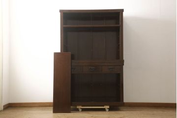 中古　鉄刀木(タガヤサン)　和モダンな雰囲気を醸し出す二段重ね水屋箪笥(キャビネット、食器棚、戸棚、収納棚)(R-061547)