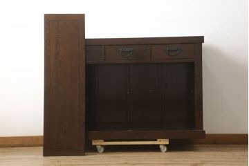 中古　鉄刀木(タガヤサン)　和モダンな雰囲気を醸し出す水屋箪笥サイドボード(キャビネット、食器棚、戸棚、収納棚)(R-061549)