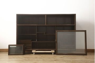 中古　鉄刀木(タガヤサン)　収納力抜群!!和室にも洋室にも合う茶棚(サイドキャビネット、食器棚、収納棚、戸棚、飾り棚、茶箪笥)(R-061551)