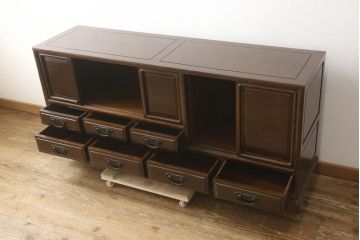 中古　鉄刀木(タガヤサン)　収納力抜群!!和室にも洋室にも合うローボード(サイドキャビネット、収納棚、戸棚)(R-061552)