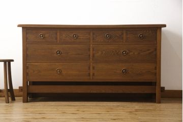 中古　希少な絶版品　水屋の匠　久遠　和モダンな空間づくりにおすすめ!総ナラ材製のチェスト(サイドボード、サイドチェスト、リビングボード)(定価約45万円)(R-061556)