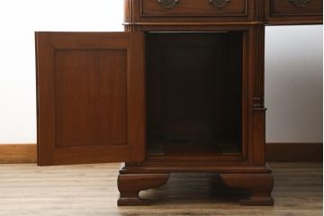 中古　美品　海外輸入品　マホガニー材　レザートップ(革)　Camerin(カメリン)　 VICTORIA COLLECTION(ヴィクトリアコレクション)　エレガントな英国様式プレジデントデスク(ニーホールデスク、両袖デスク、ワークデスク、在宅用、在宅ワーク)(R-061564)