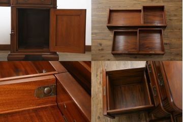 中古　美品　海外輸入品　マホガニー材　レザートップ(革)　Camerin(カメリン)　 VICTORIA COLLECTION(ヴィクトリアコレクション)　エレガントな英国様式プレジデントデスク(ニーホールデスク、両袖デスク、ワークデスク、在宅用、在宅ワーク)(R-061564)
