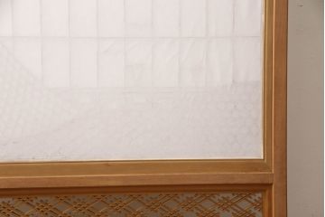 中古　最高級　枠欅(ケヤキ)　雄大な山岳風景を繊細な伝統木工技術で表現した組子入り衝立て(組子パーテーション、組子家具、つい立て)(R-061579)