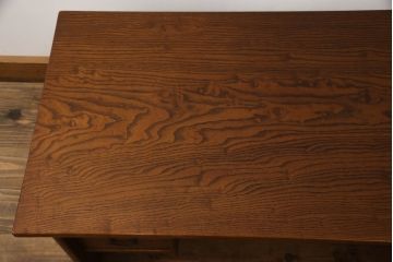 中古　美品　高級品　タモ材　指物工芸家具　漆塗り　捻梅の透かし彫りがかわいらしい文机(ローテーブル、両袖机、座机、デスク、在宅ワーク、在宅用)(R-061583)