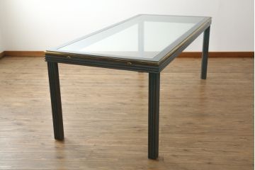 中古　バロッサバレンティ(VARO,S.A. VALENTI)　高級感漂うガラスのダイニングテーブル(食卓、4人掛け、6人掛け、店舗什器)(定価約68万円)(R-061584)