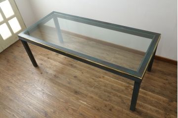 中古　バロッサバレンティ(VARO,S.A. VALENTI)　高級感漂うガラスのダイニングテーブル(食卓、4人掛け、6人掛け、店舗什器)(定価約68万円)(R-061584)