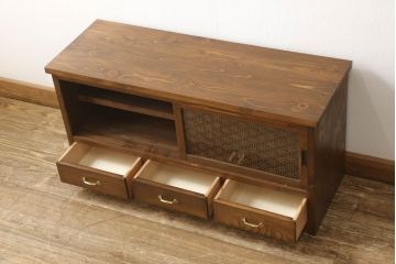 ラフジュ工房オリジナル　古建具リメイク　レーザー組子デザイン　和モダンな雰囲気を醸し出すテレビ台(テレビボード、ローボード、サイドボード、収納棚、戸棚)(R-061586)