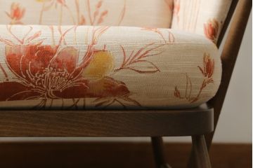 イギリスビンテージ　超美品　ERCOL(アーコール)　エバーグリーン　曲げ木のフレームが目を惹くハイバック2人掛けソファ(アームソファ、ラブソファ、二人掛け、ヴィンテージ、英国、北欧)(R-061602)