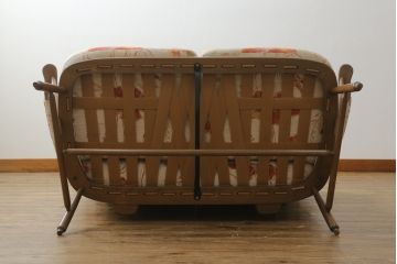 イギリスビンテージ　超美品　ERCOL(アーコール)　エバーグリーン　曲げ木のフレームが目を惹くハイバック2人掛けソファ(アームソファ、ラブソファ、二人掛け、ヴィンテージ、英国、北欧)(R-061602)