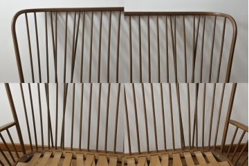 イギリスビンテージ　超美品　ERCOL(アーコール)　エバーグリーン　曲げ木のフレームが目を惹くハイバック2人掛けソファ(アームソファ、ラブソファ、二人掛け、ヴィンテージ、英国、北欧)(R-061602)
