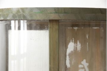 和製アンティーク　希少デザイン!!　Rガラス　懐かしさ漂う!たばこ屋さんの縦型ガラスケース(ショーケース、陳列棚、飾り棚、店舗什器、ディスプレイ棚、曲げガラス)(R-061604)