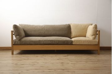 中古　美品　広松木工　リポーゾ(RIPOSO)　ソファ196　オットマン077　ピエトラ(Pietra)　オーク材　ナチュラルな風合いの3人掛けソファ+オットマンのセット(三人掛け、3P)(セット定価 約50万円)(R-061631)