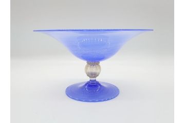 イタリア　ムラノガラス　Miyako&Gregg　Murauo　June2005　金彩　コンポート　ツイスト　ベネチアングラス　鮮やかなブルーカラーが存在感溢れるガラス鉢(ヴェネチアングラス、ムラーノガラス、ガラス工芸、作家物)(R-061652)
