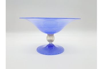 イタリア　ムラノガラス　Miyako&Gregg　Murauo　June2005　金彩　コンポート　ツイスト　ベネチアングラス　鮮やかなブルーカラーが存在感溢れるガラス鉢(ヴェネチアングラス、ムラーノガラス、ガラス工芸、作家物)(R-061652)