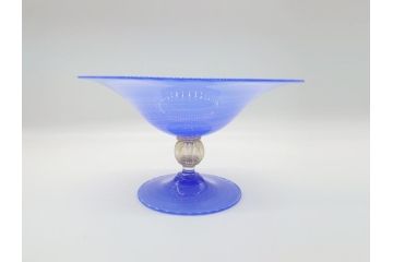 イタリア　ムラノガラス　Miyako&Gregg　Murauo　June2005　金彩　コンポート　ツイスト　ベネチアングラス　鮮やかなブルーカラーが存在感溢れるガラス鉢(ヴェネチアングラス、ムラーノガラス、ガラス工芸、作家物)(R-061652)