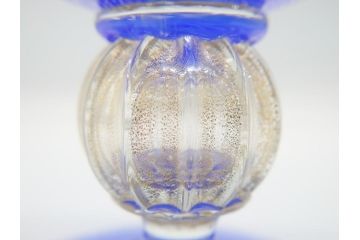 イタリア　ムラノガラス　Miyako&Gregg　Murauo　June2005　金彩　コンポート　ツイスト　ベネチアングラス　鮮やかなブルーカラーが存在感溢れるガラス鉢(ヴェネチアングラス、ムラーノガラス、ガラス工芸、作家物)(R-061652)