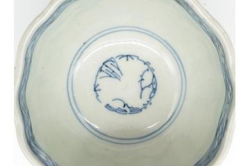 江戸後期　古伊万里　染付　線描き　孔雀文　蕎麦猪口3客セット(向付、湯呑、和食器)　(R-061655)