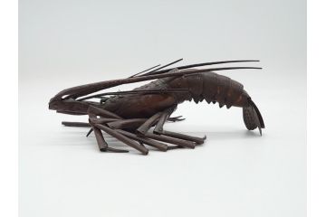 金工師　藤原弘美　銅　伊勢海老　自在置物　関節が動くとてもリアルな置物(工芸品、インテリア)(R-061662)