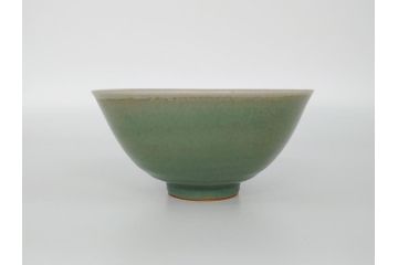 佐賀　年木庵　松本佩山　日恵窯　青瓷茶碗　5寸深鉢(小鉢、共箱付き、青磁茶碗、抹茶茶碗、平茶碗、茶道具、茶器、作家物)(R-061663)
