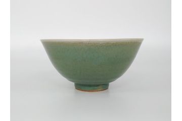 佐賀　年木庵　松本佩山　日恵窯　青瓷茶碗　5寸深鉢(小鉢、共箱付き、青磁茶碗、抹茶茶碗、平茶碗、茶道具、茶器、作家物)(R-061663)