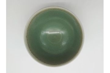 佐賀　年木庵　松本佩山　日恵窯　青瓷茶碗　5寸深鉢(小鉢、共箱付き、青磁茶碗、抹茶茶碗、平茶碗、茶道具、茶器、作家物)(R-061663)
