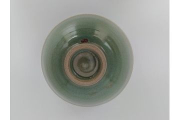 佐賀　年木庵　松本佩山　日恵窯　青瓷茶碗　5寸深鉢(小鉢、共箱付き、青磁茶碗、抹茶茶碗、平茶碗、茶道具、茶器、作家物)(R-061663)
