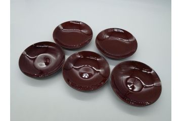 大樋年雄(十一代　大樋長左衛門)　大樋焼　飴釉　5.4寸皿5客セット(共箱付き、小皿、菓子器、菓子皿)(R-061673)